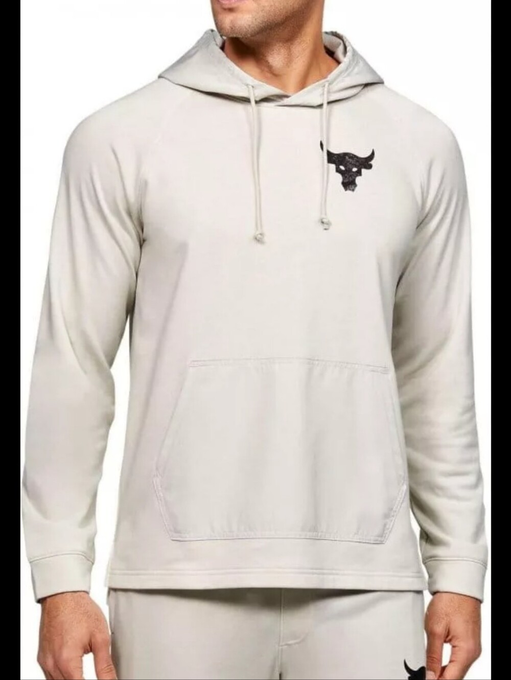 Under Armour Men's Cream Hoodie with Small Black Bull Logo
